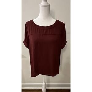 Ann Taylor Loft Short Sleeve Maroon Blouse, Size Small